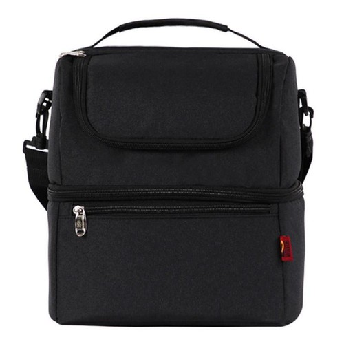 Double Layer Lunch Bag Insulated Lunch Box Shoulder Strap Large Cooler Tote Bag - Picture 4 of 5