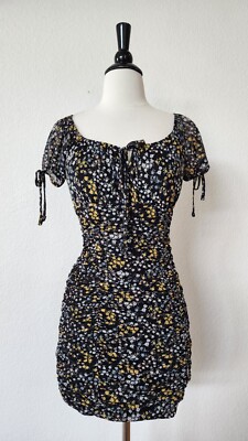 Anthropologie Mesh Dress New Size Small XS Black Floral Spring Girly Retro Bow