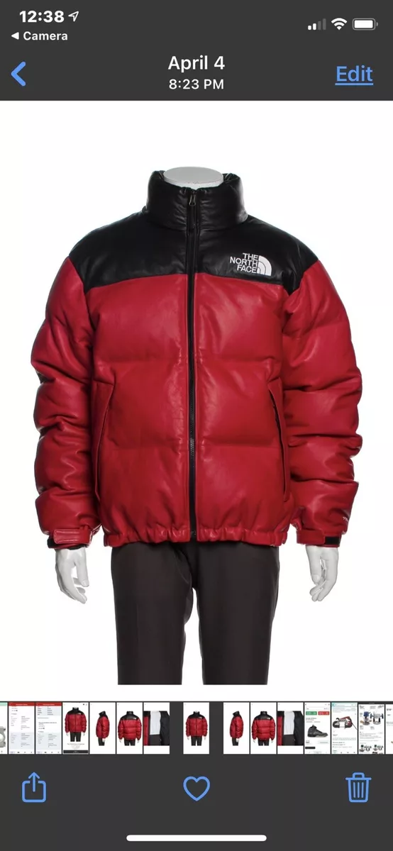 Used x THE Leather Nuptse Jacket red | eBay