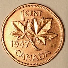 1947 Canada Cent AU Red-Brown Blunt 7 No Maple Leaf King George VI Canadian