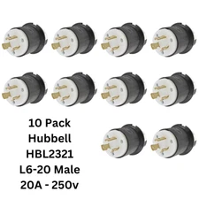 LOT 10x Hubbell HBL2321 AC Male Edison NEMA L6-20P Plug 20A 250V Connector