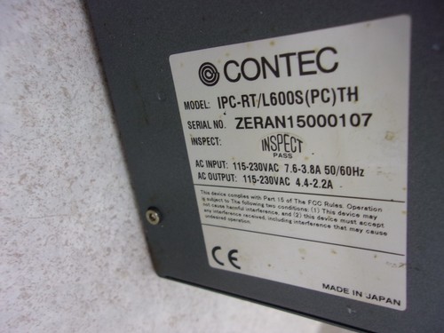 CONTEC IPC-RT/L600S(PC)TH OPERATOR INTERFACE TOUCH SCREEN, F0867 - Picture 7 of 9