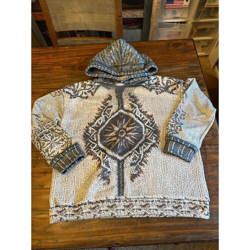 Hoodie Pullover Sweatshirt Aztec Print Knit Look Woman's XL Unisex Fleece