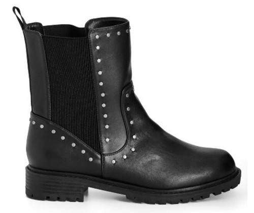 BNIB City Chic Size 39 8 Wide Fit MINKE Ankle Boot Black Biker Silver Studs - Picture 3 of 20