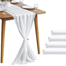 5 Pack 10Ft White Chiffon Table Runner Sheer 29x120 Inch for Romantic Wedding...