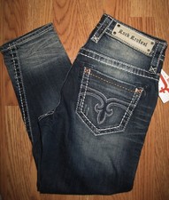 Rock Revival Lydia Slim Boyfriend Crop Jeans Whiskering Detail Women's Size 26