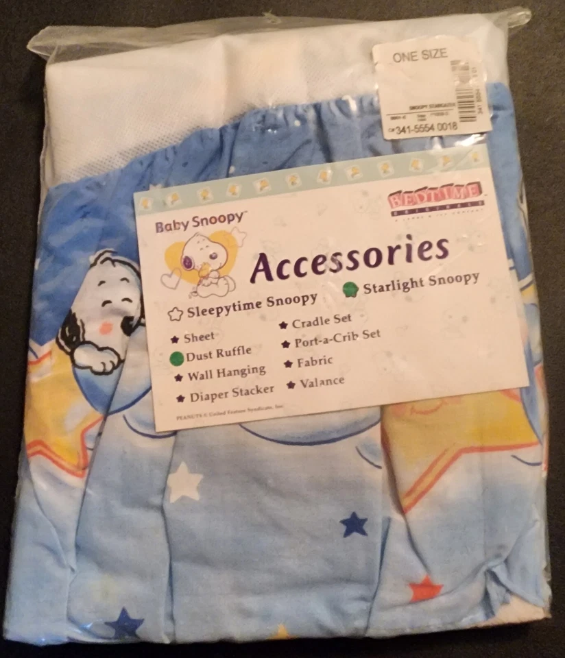 LAST ONE! RARE! Starlight Baby Snoopy 3pc Crib Set-Quilt, Sheet, Dust Ruffle-NEW - Image 4 of 4