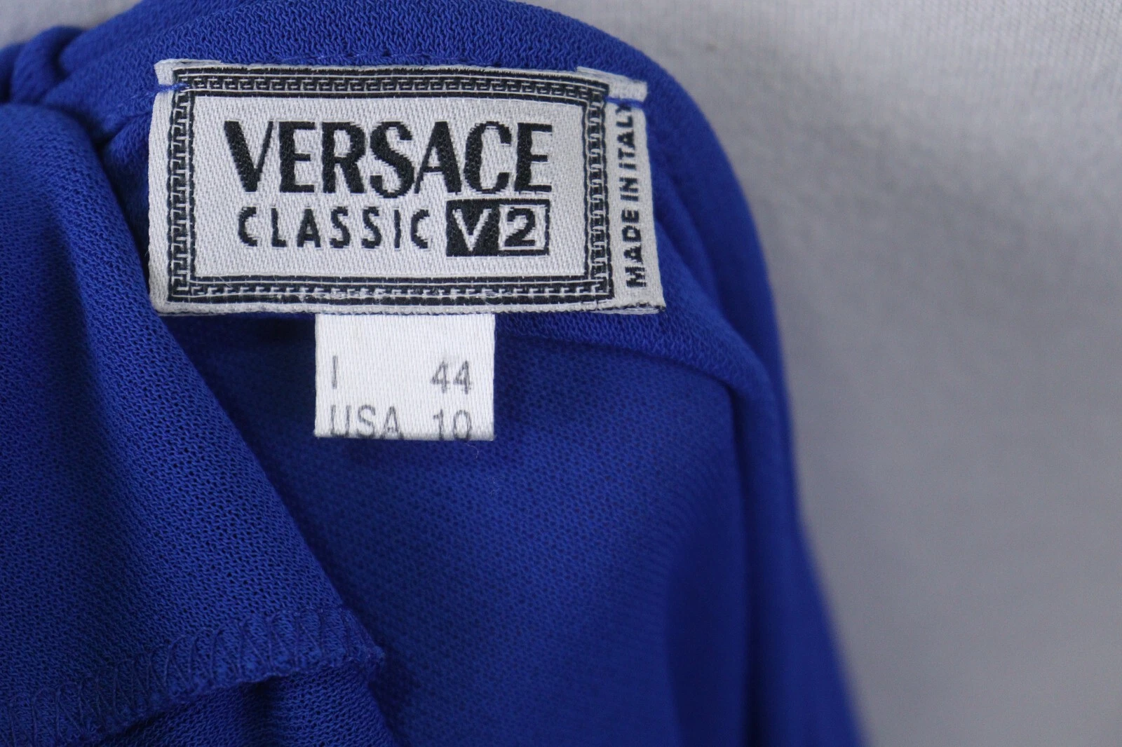 Abito body casual VERSACE CLASSIC V2 blu tinta unita senza maniche scollo barca taglia 10