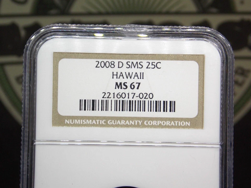 2008 "D" State **HAWAII** Washington SMS Quarter 25c NGC MS67 #020 GEM BU ECC&C - Image 4 of 4