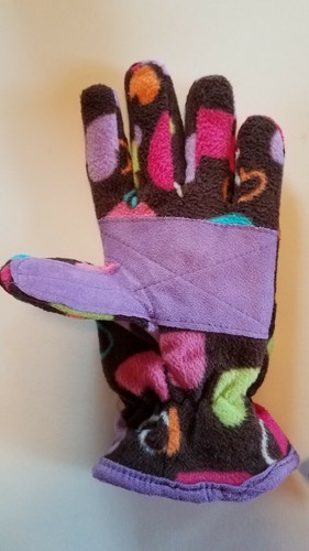 Jumping Beans Girl's Size M-L Brown Multicolored Hearts Fleece Gloves EUC - Picture 3 of 8