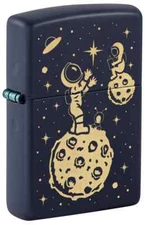 Zippo 46423,  Astronauts Lost in Space Design, Navy Blue Matte Lighter, NEW