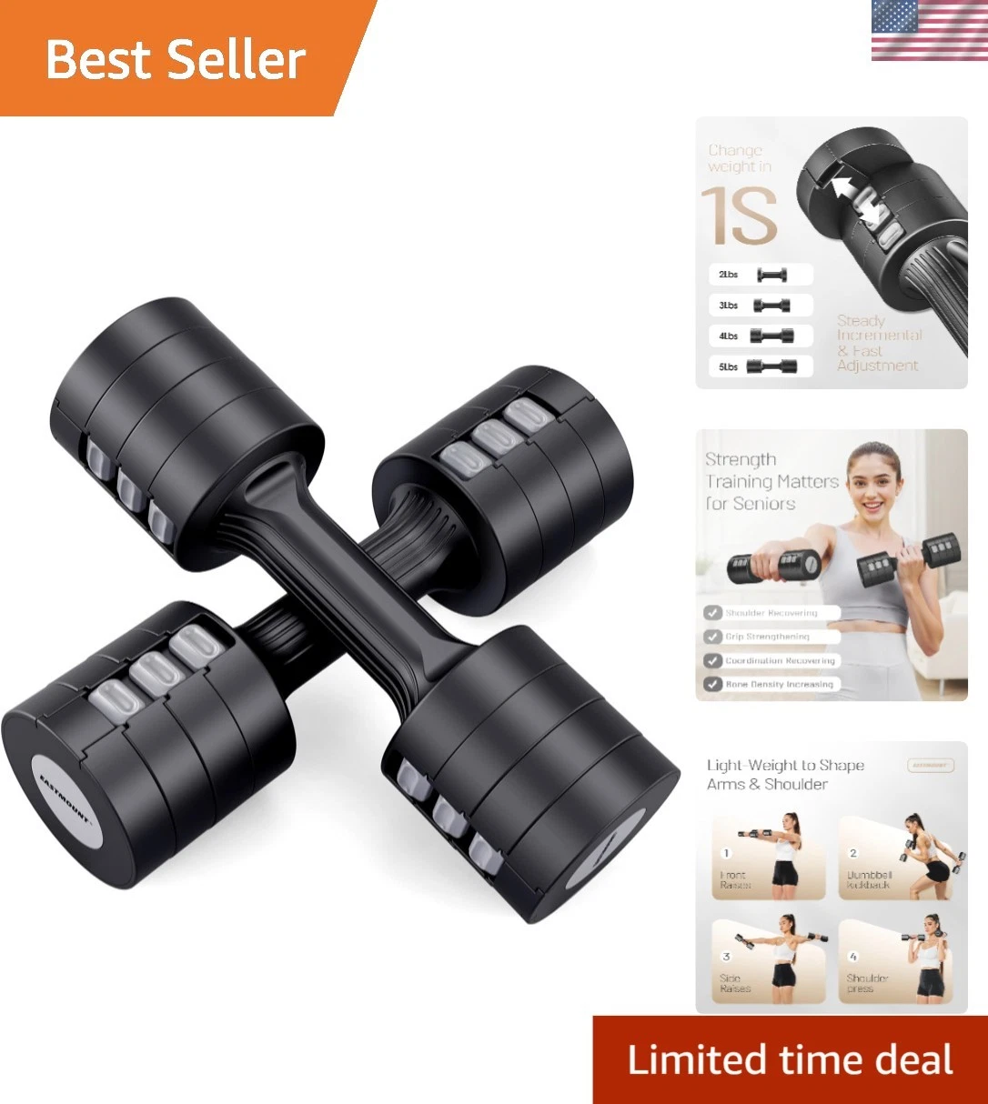 Women’s 2-Piece Adjustable Hook Dumbbell Set - Quick Weight Changes for Fitness
