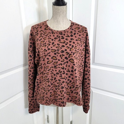 Anthropologie Sundry 2 (M) Brown Black Leopard Print Crew Neck L/S Sweatshirt