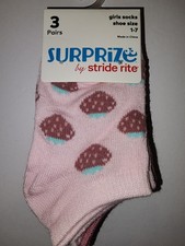 New Girls 3 Pairs Surprize By Stride Rite Socks Shoe Size 1-7