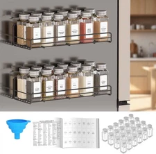 2 Pack Magnetic Spice Rack with 24 Spice Jars, 400 Labels and Funnel