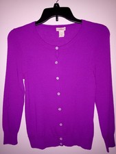 J.Crew 100 Fine Italian Cashmere Cardigan Vibrant Orchid Purple 3/4 Sleeve - S