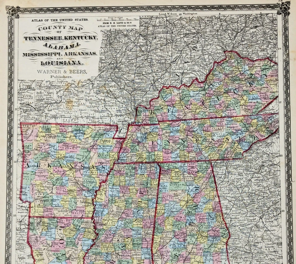 Mapa 1875 TENNESSEE KENTUCKY LOUISIANA ARKANSAS ALABAMA MISSISSIPPI - Original  Foto 4 de 4