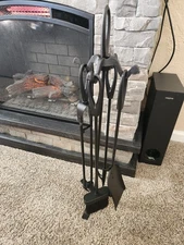 5 PCS Fireplace Tool Set with Poker Tongs Brush Shovel and Stand Handles
