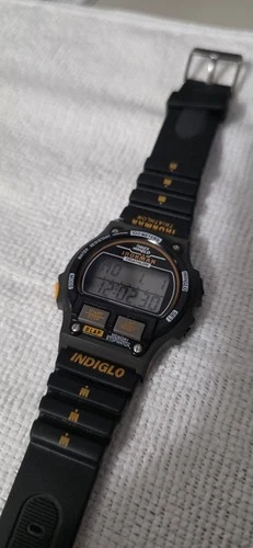 VTG 80s Timex Ironman Triathlon Watch Digital Black Orange Indiglo 8 Lap Alarm