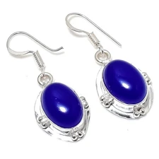 Blue Onyx Gemstone Handmade 925 Sterling Silver Jewelry Earring Size 1.45"