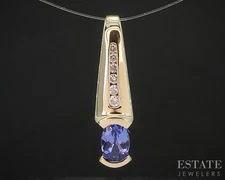 14k Yellow Gold Oval Natural Tanzanite & Diamond Pendant 1.7g i20424