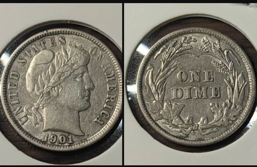1901 Barber Dime - 90% Silver Coin - Great Detail - FINE++  #011