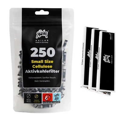 250x KAILAR Cellulose Aktivkohlefilter Slim Ø5,9mm SCHWARZ/WEIß + 3x Paper NEU!