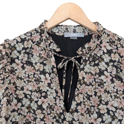 Tart Floral Mini Dress Black Multicolor 3/4 Sleeve Pleated Keyhole Neck Size XS - Picture 4 of 12