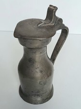 Antico Brocca A Coperchio di Peltro Epoca Centrale 19ème Foro per Identificare