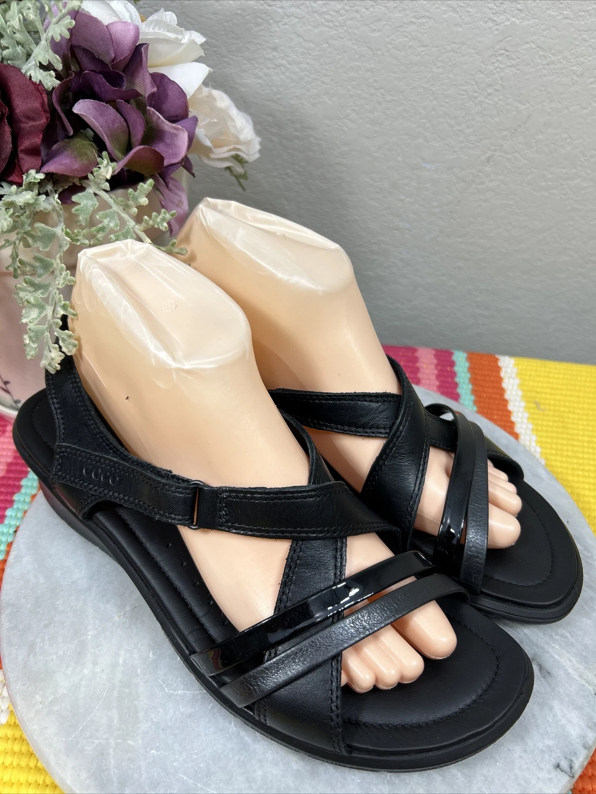 Sandali Ecco Felicia Neri GlossySlingback Tacco Zeppe Donna EU 41 US 10 10 5 M