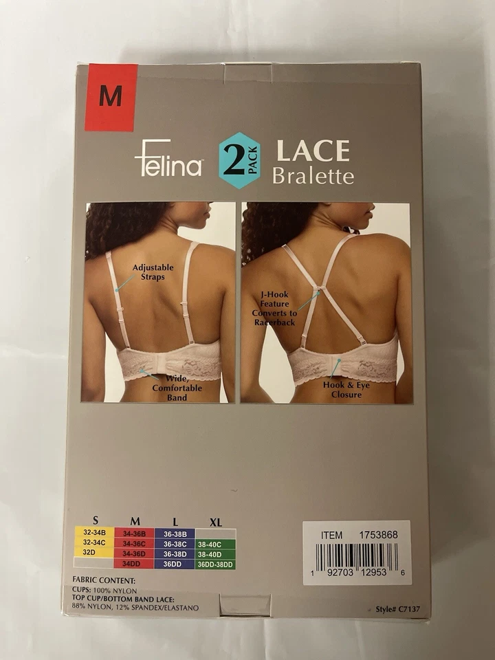 Paquete de 2 bralette de encaje para mujer Felina, blanco/rosa mediano ✅ Foto 2 de 2