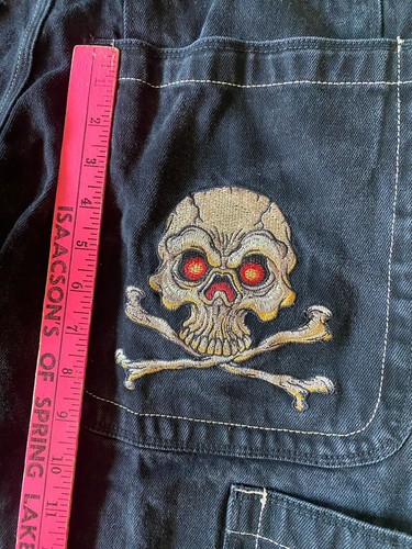 Vtg JNCO Big Pocket SKULL BLK Jeans 32x30 90s Y2K Baggy Wide Leg Skater M1918D5C - Picture 3 of 13