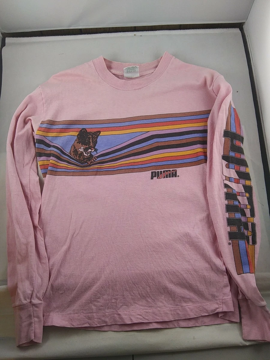 Vtg PINK 1982 PUMA 80's Long Sleeve T Shirt size Medium Running Shoes Womens