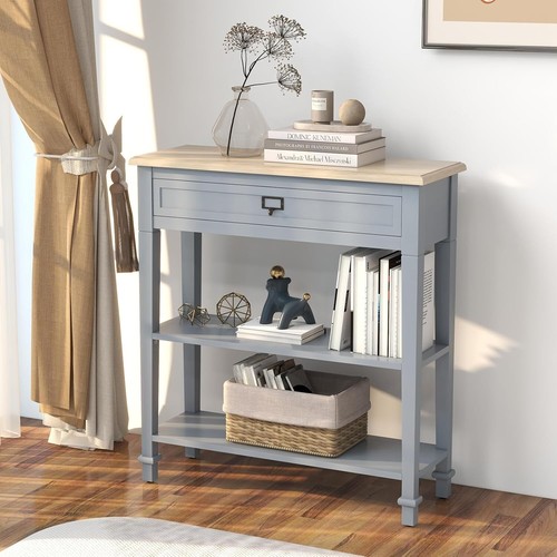 Wood Console Table with Drawer and Storage Shelf Accent Table Entryway Hallway