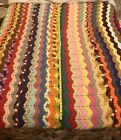 Hand Crochet Afghan Throw Blanket Zig Zag Striped Granny 63x67” New Multi-color