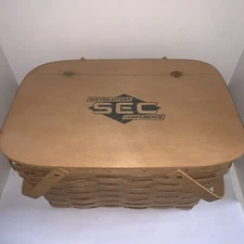 RARE SEC Southeastern Conference Picnic Basket Hinged Top Handles 18x12x10"