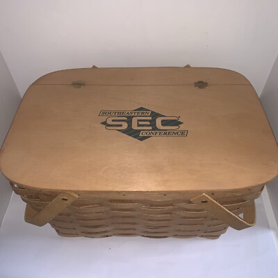 RARE SEC Southeastern Conference Picnic Basket Hinged Top Handles 18x12x10''