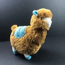 Alpaca Brown Plush Stuffed Animal Teal Saddle 12" Tall Fluffy Soft Llama