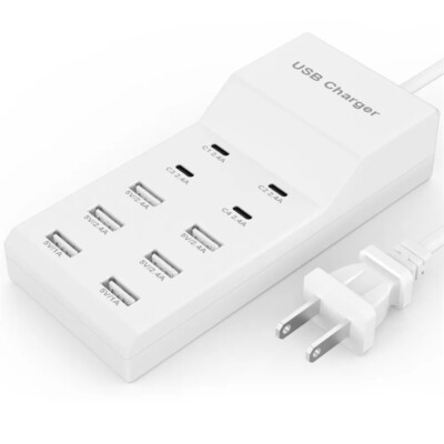 10-Port Multi USB C Charger Station Wall Type C Fast Charging Adapter For iPhone