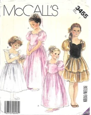 1980's Uncut McCall's Sewing Pattern # 3455 Children's Girls' Gown Dress Size: 7