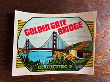 ORIGINAL VINTAGE TRAVEL DECAL GOLDEN GATE BRIDGE SAN FRANCISCO AUTO SF BAY DECO