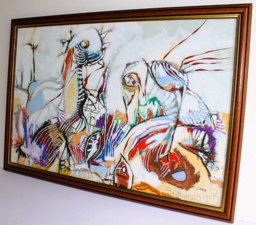 ORIGINAL ABSTRACT PAINTING SIGNED YANAKIEV BULGARIAN ARTIST GALLERY SEAL STAMP - Picture 5 of 11