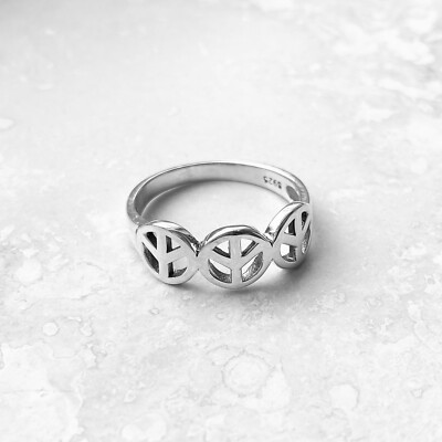 Sterling Silver 3 Peace Sign Ring, Silver Ring, Peace Ring, Love