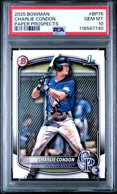 #ad CHARLIE CONDON 2025 BOWMAN PROSPECTS #BP75 PSA 10 PAPER $55.00
