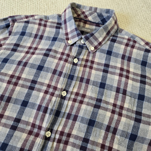 Jaeger Wool Blend Check Plaid LS Flannel Button Shirt Grey Blue Burgundy L Large - Picture 4 of 11