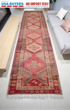 Vintage 1970s Extra-Long Oushak Runner Rug 3'1" x 13'9" Hand-Knotted Turkish Rug