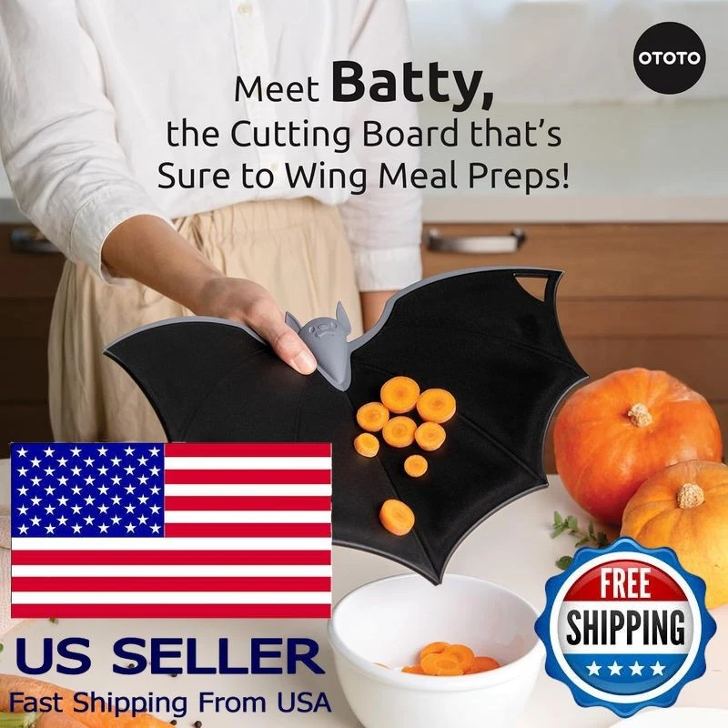 Wooden & Plastic Cutting Board - Fun Bat Design, Dishwasher Safe Kitchen Gadget - Image 3 of 4