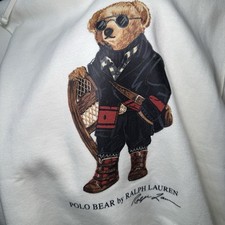 NWT Polo Ralph Lauren Men's White Polo Bear Fleece Sweatshirt Hoodie Pullover S