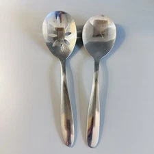 2 Imperial Stainless Flatware Slotted Serving Spoons Spoon Set Vtg