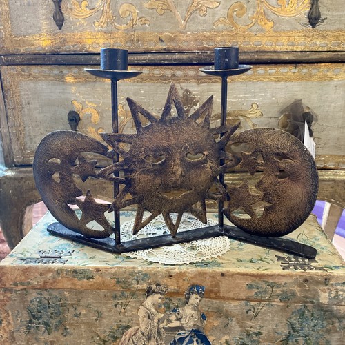 Vintage Sun And Moon Celestial Candlestick Holder